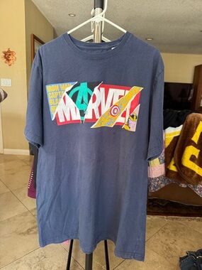 Marvel Navy Graphic Tee with Multicolor Hero Logo